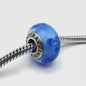 Pandora Murano Glass Blue Flowers Retired Sterling Silver Bead Charm